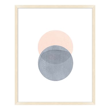 Blush and Grey Round Abstract Stones Framed Art, Natural Frame, 20