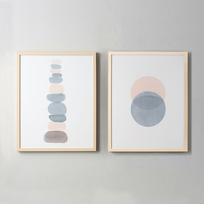 Blush and Grey Abstract Stones Framed Art