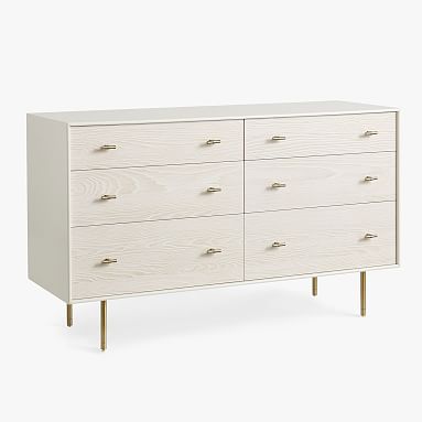 west elm x pbt Modernist 6-Drawer Wide Dresser, White/Wintered Wood