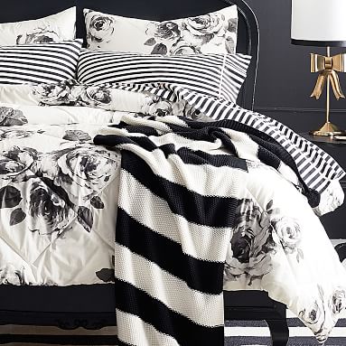 The Emily & Meritt Bed Of Roses Comforter, Single/Single XL, Black/Ivory