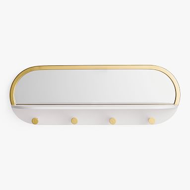 Glam Mirror With Ledge and Hooks, White/Gold