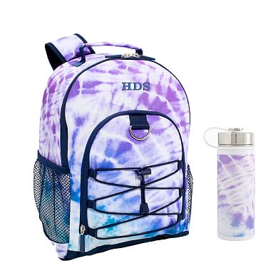 Purple Navy Laguna Tie Dye Small Backpack & Slim Water Bottle Bundle