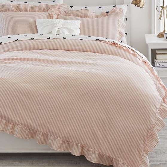 Emily And Meritt Ruffle Stripe Duvet Cover Whiteblush Pottery Barn Teen 