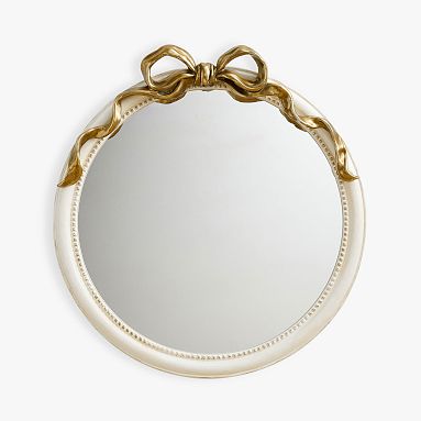 LoveShackFancy Bow Mirror, White/Gold