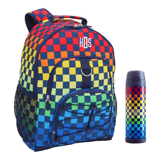 GearUp Rainbow Checkered Pixel Recycled Backpack & Water Bottle Bundle