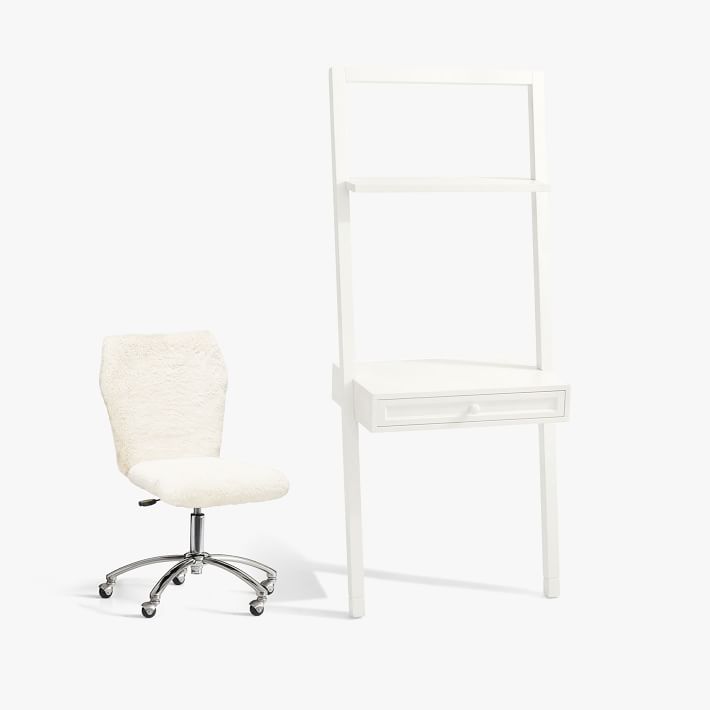 Beadboard Leaning Wall Desk and Sherpa Ivory Airgo Desk Chair Set