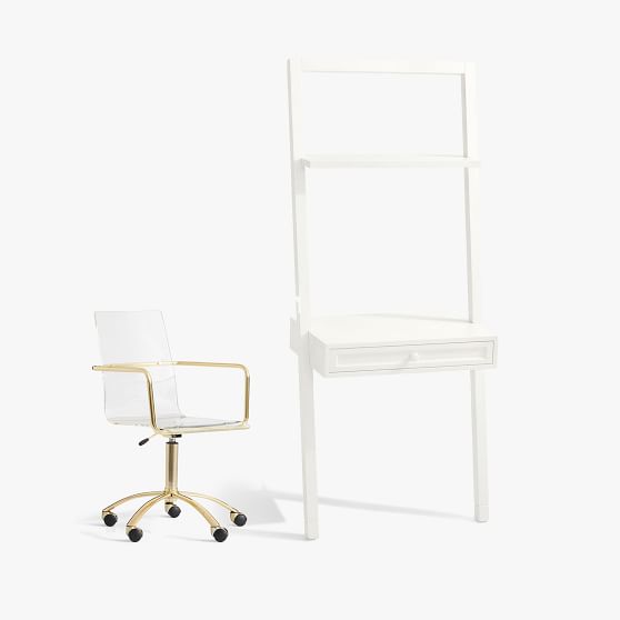 Beadboard Leaning Wall Desk and Gold Paige Desk Chair Set Pottery