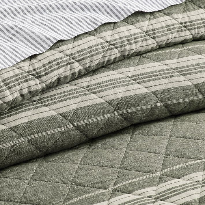 Windward Stripe Reversible Quilt Loden Green Pottery Barn Teen