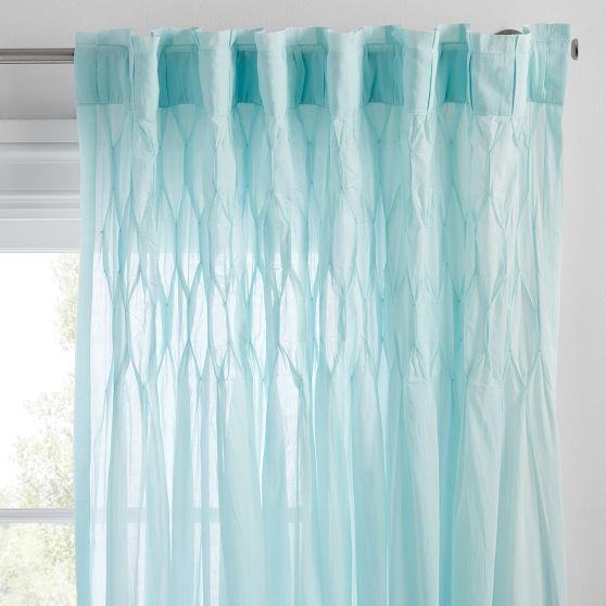 Smocked Pleated Sheer Curtain Pottery Barn Teen