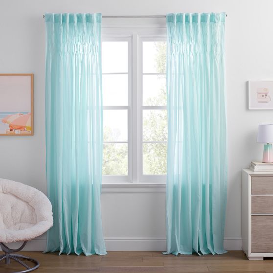 Smocked Pleated Sheer Curtain Pottery Barn Teen