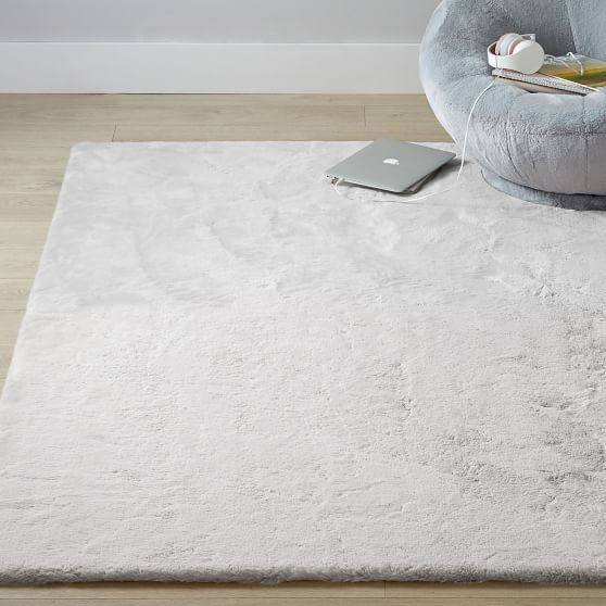 Washable FauxBunny Fur Rug Stone Gray Pottery Barn Teen