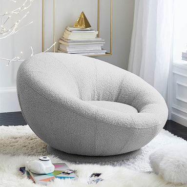 Chunky Boucle Mist Gray Groovy Swivel Chair | Pottery Barn Teen