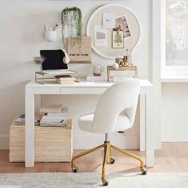 Chunky Boucle Ivory Andie Swivel Desk Chair | Pottery Barn Teen