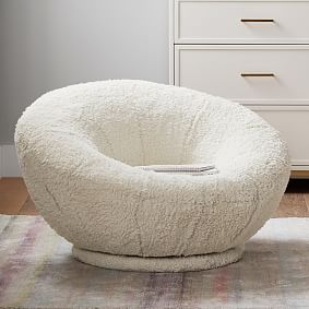 Ivory Sherpa Faux-Fur Groovy Swivel Chair | Lounge Chair | Pottery Barn ...