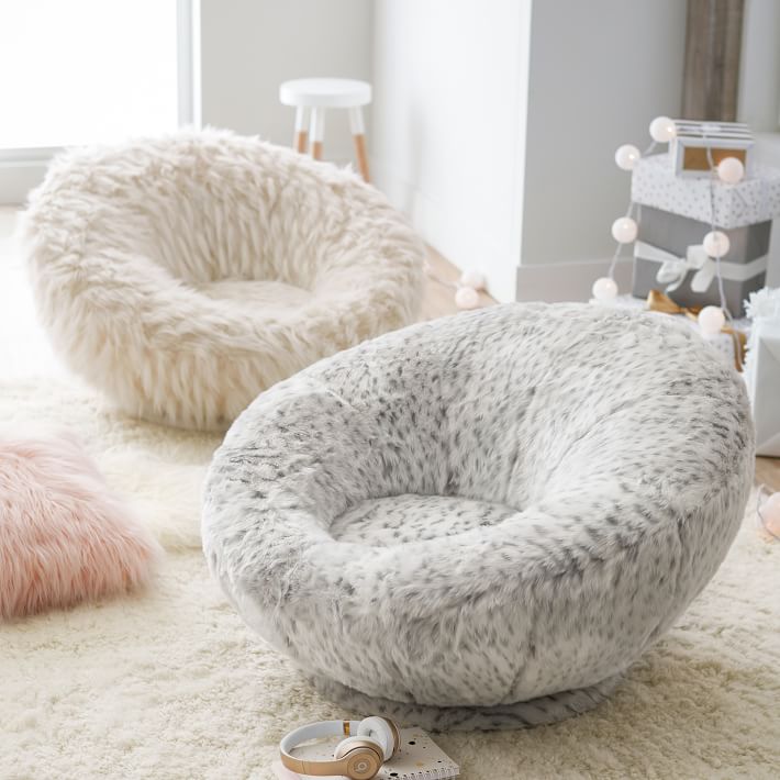 Gray Leopard FauxFur Groovy Swivel Chair Lounge Chair Pottery Barn