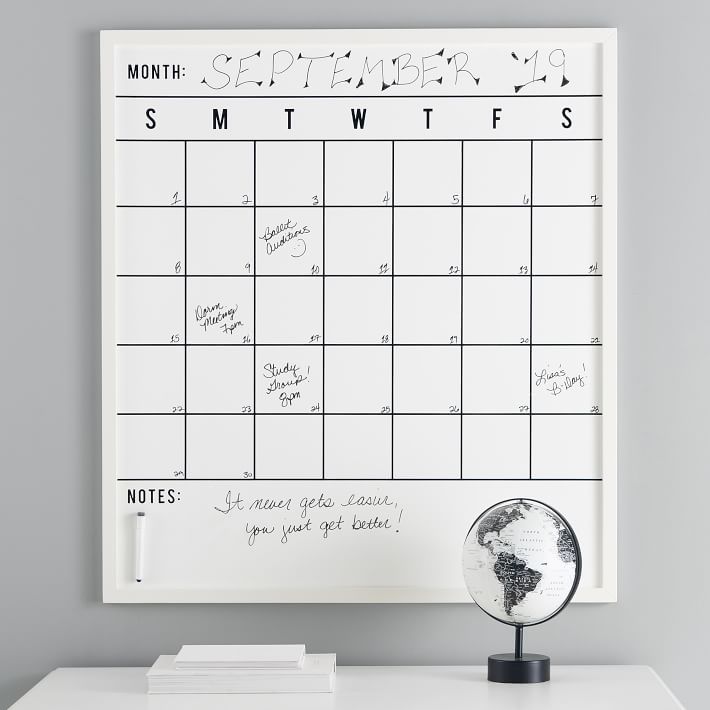 No Nails Oversized Framed Dry Erase Calendar Dorm Organization Pottery Barn Teen