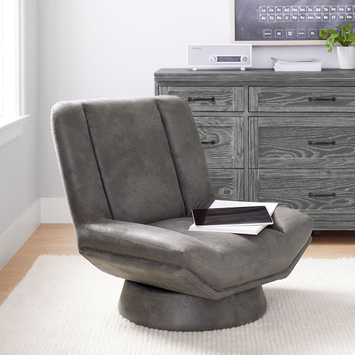 Picture of Textured Faux-Suede Charcoal Cole Swivel Chair | Pottery Barn Teen