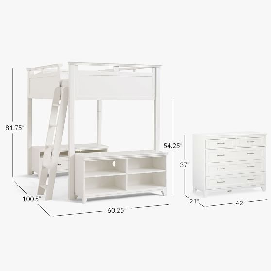 Hampton Loft Bed With Bookcase And Dresser Pottery Barn Teen 2156