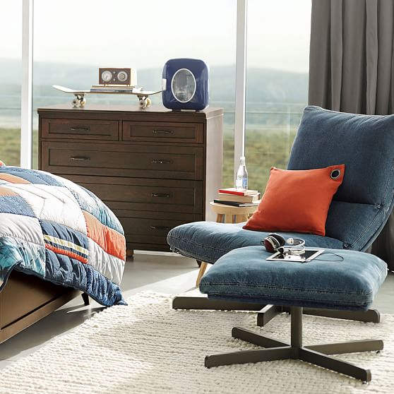 Denim Maverick Swivel Lounge Chair & Ottoman Pottery Barn Teen
