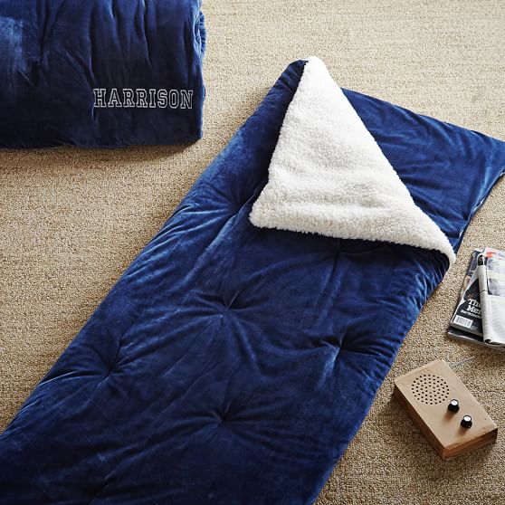 Navy Sherpa Pop Sleeping Bag Boys Sleeping Bags Pottery Barn Teen