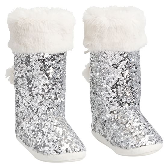 silver sequin booties