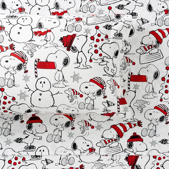 Peanuts® Holiday Organic Flannel Girls Sheets Pottery Barn Teen