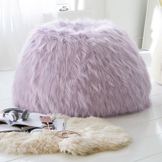 Himalayan FauxFur Dusty Lavender Bean Bag Chair Pottery Barn Teen