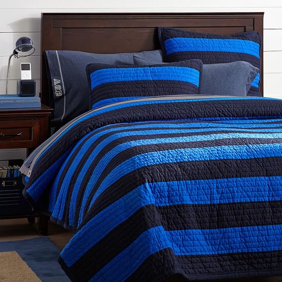 Rugby Stripe Reversible Boys Quilt Sale Pottery Barn Teen