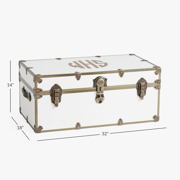 POTTERY BARN $474 + Vinyl Wardrobe Dorm Trunk with Rubbed Brass