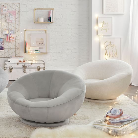 Chunky Boucle Ivory Groovy Swivel Chair | Pottery Barn Teen