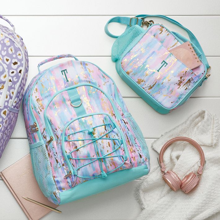 Millennial pink, drip blue gold Backpack by myartspace