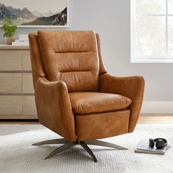 Faux Leather Caramel Lennon Lounge Recliner Chair Pottery Barn Teen