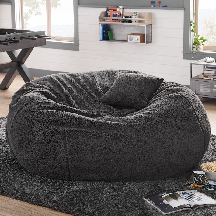 Attend Energize fruits Sherpa Charcoal Oversized Bean Bag Chair | Pottery Barn Teen
