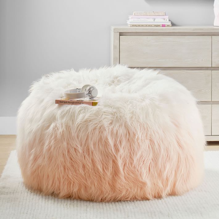 Himalayan FauxFur Blush Ombre Bean Bag Chair Pottery Barn Teen