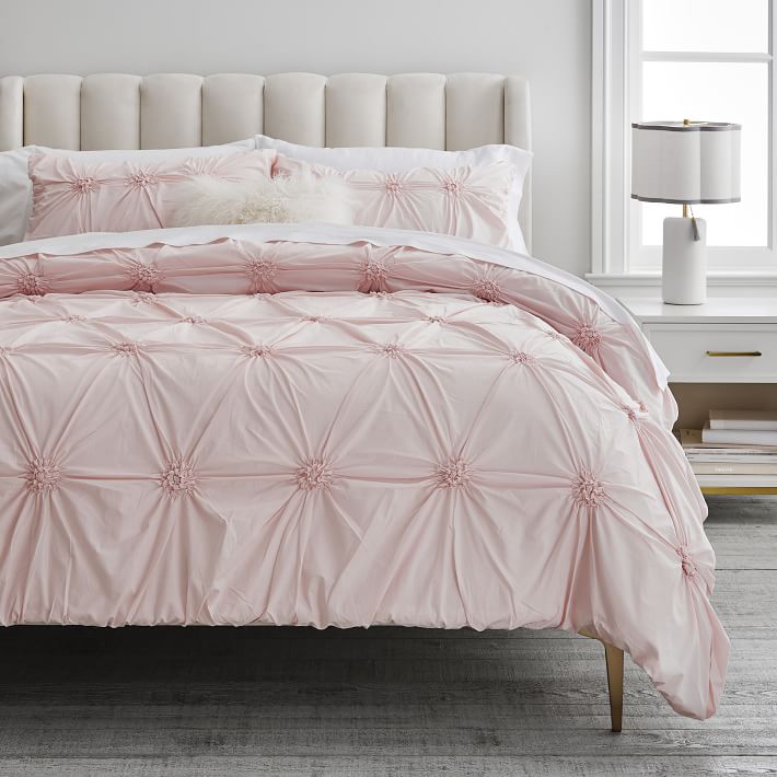 Ruched Rosette Organic Duvet Cover Girls Dorm Bedding Pottery Barn Teen