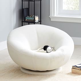 Chenille Washed Ivory Groovy Swivel Chair | Pottery Barn Teen