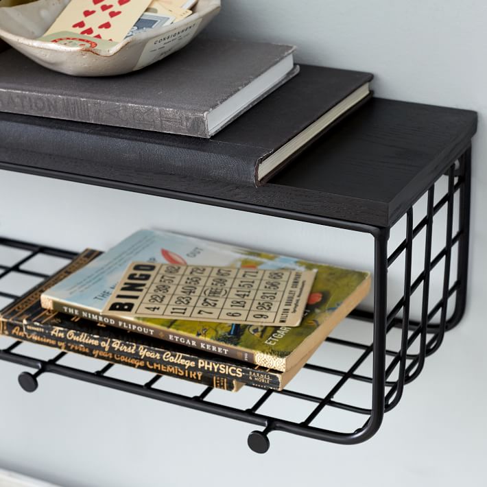 Metal Grid Shelf with Hooks