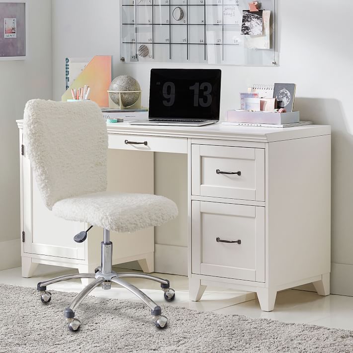 Beadboard Classic Small Space Desk and Sherpa Ivory Airgo Desk Chair Set