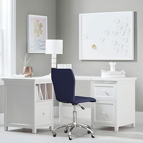 Beadboard Classic Small Space Desk and Sherpa Ivory Airgo Desk Chair Set