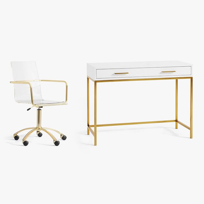 Blaire Small Space Desk and Gold Paige Desk Chair Set