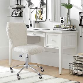 Beadboard Small Space Storage Desk and Sherpa Ivory Airgo Desk Chair Set