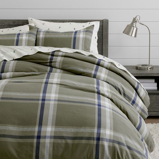 Xander Plaid Organic Flannel Duvet Cover Pottery Barn Teen