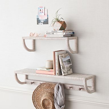 EU Hanging Shelf Hanging Shelves Boho Decor set of 2 W/ Hooks Wood