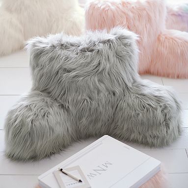 Gray 18 x 18 Square Faux Himalayan Fur Decorative Throw Pillow