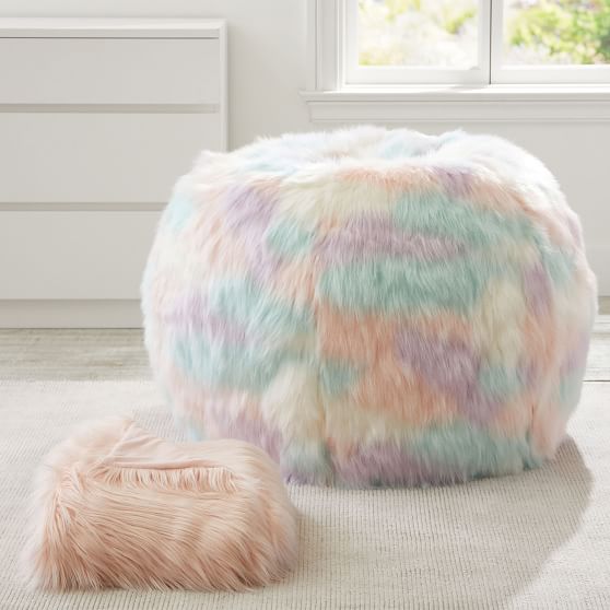 Unicorn Bean Bag Chair & Blush Himalayan Faux Fur Throw Gift Set ...