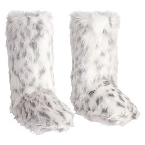 Faux Fur Bootie Slippers - Gray Leopard | Pottery Barn Teen