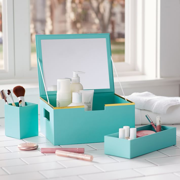 Portable Paper Makeup Station, Pool With Gold Trim