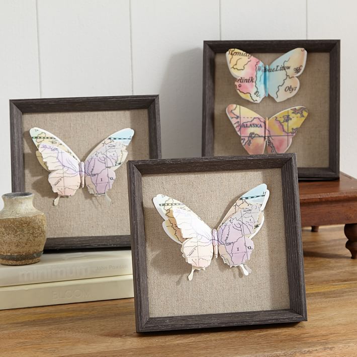 Cutout Butterfly Map Art, Set Of 3, Wall Prints