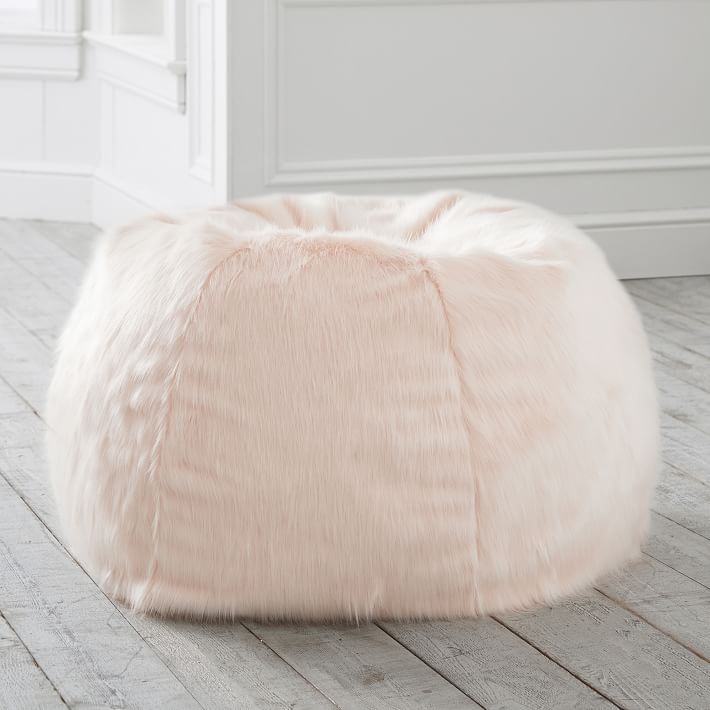 Silver Peony Faux-Fur Bean Bag Chair Slipcover