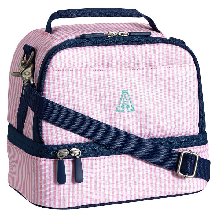 Gear-Up Pink Mini Stripe Dual Compartment Lunch Bag